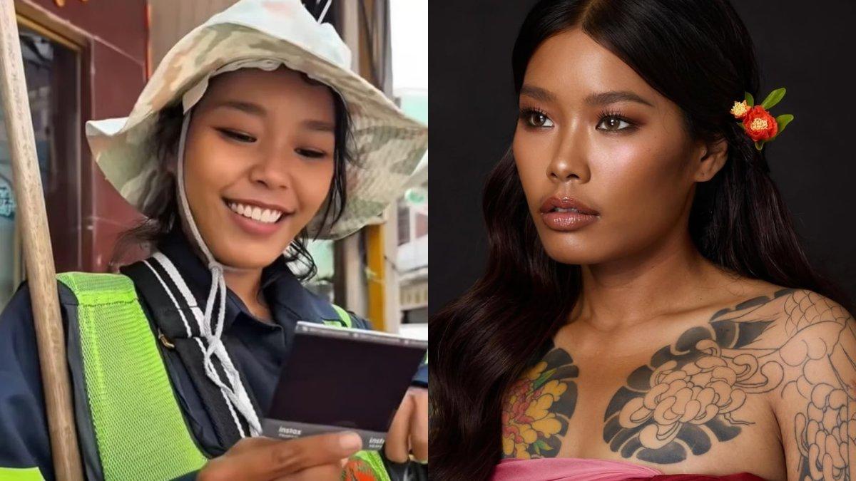 PENYAPU JALAN VIRAL - Tukang sapu jalanan di Thailand mendadak viral, kini banting setir jadi model profesional.