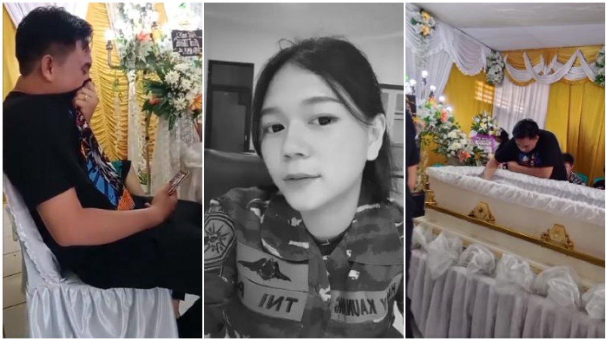 Tunangan Serda Hasy Kaunang pilu di depan jenazah kekasihnya