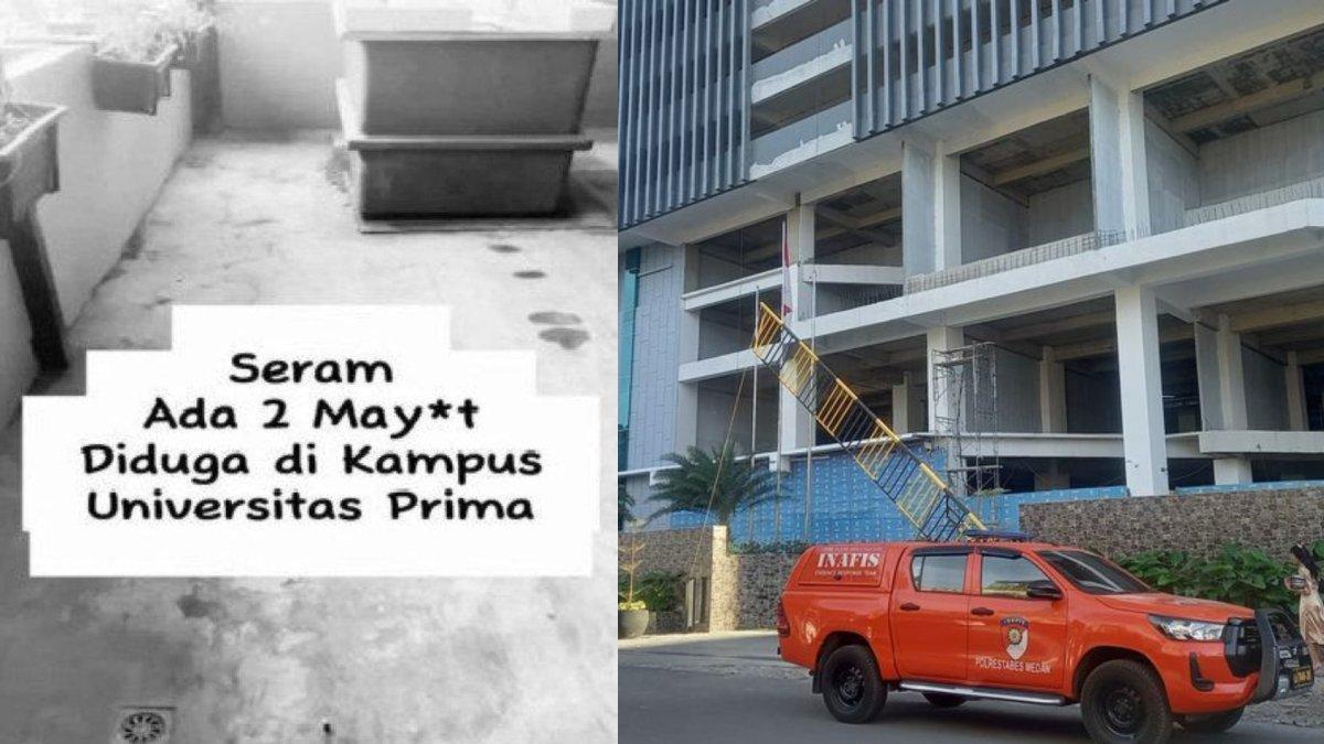 Kampus UNPRI Medan tempat diduga ditemukan 2 mayat yang viral di media sosial, kini polisi justru temukan 5 mayat.