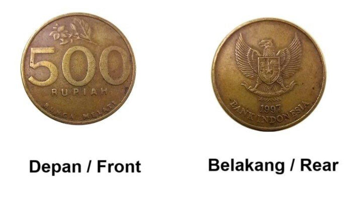 Uang koin gambar bunga melati dengan kuncup, tangkai dan daun Rp 500 TE 1997