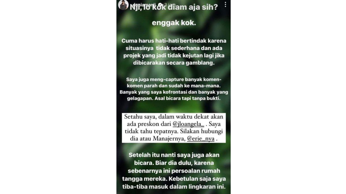 Unggahan Anji Manji terkait tudingan perselingkuhan.