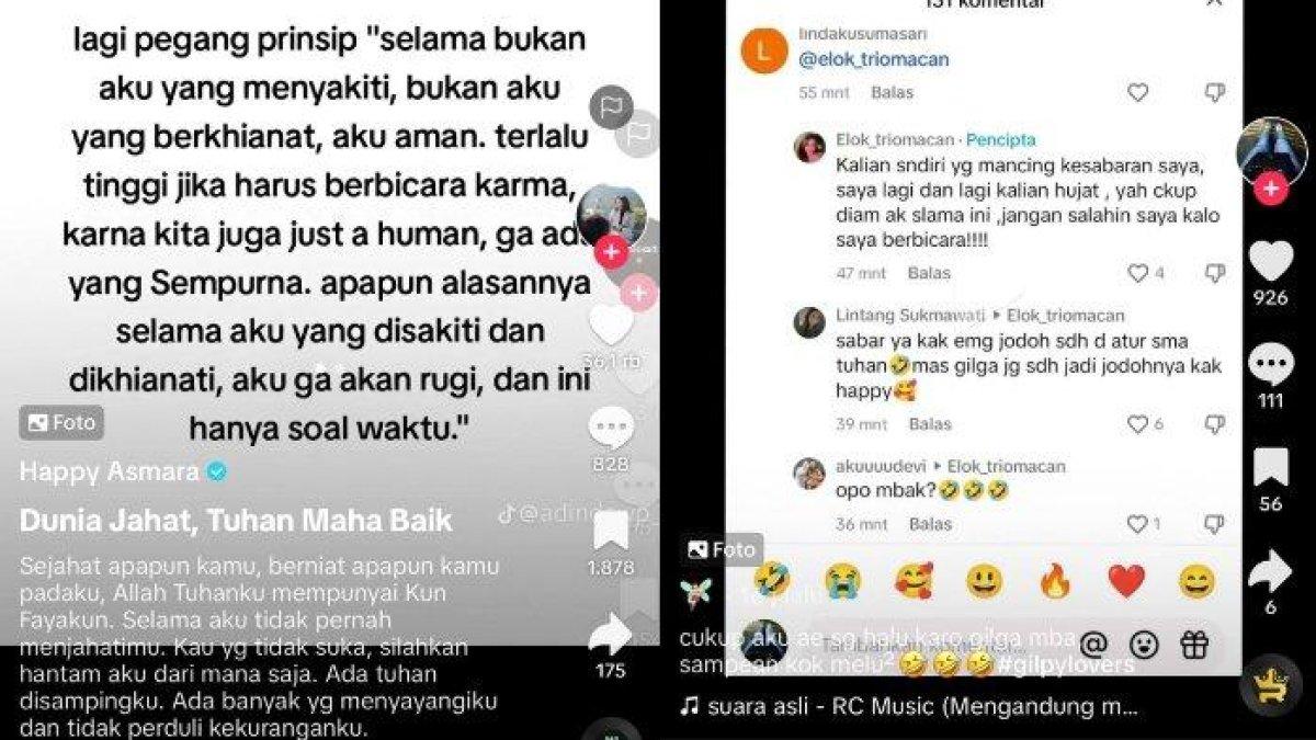 Unggahan Happy Asmara dan komentar Elok Trio Macan.