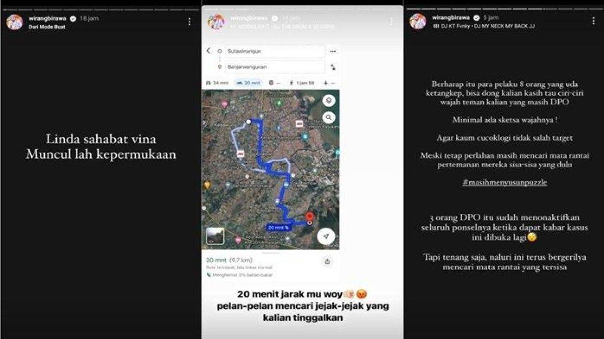 Unggahan Instastory Wirang Birawa Buru Pelaku Pembunuhan Vina