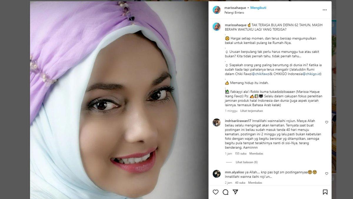 Unggahan Marissa Haque mengingat kematian jelang hari meninggalnya