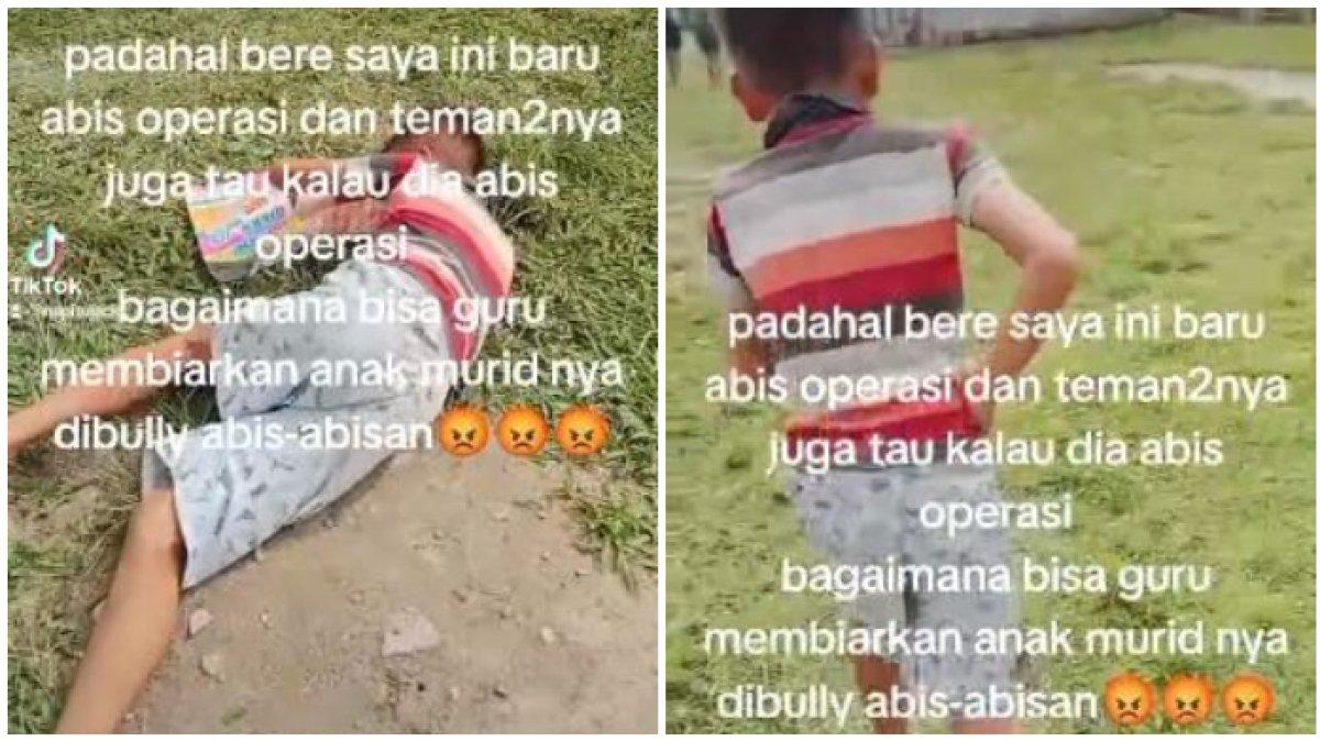 Usai ditendang temannya, bocah ini berjalan sambil kesakitan