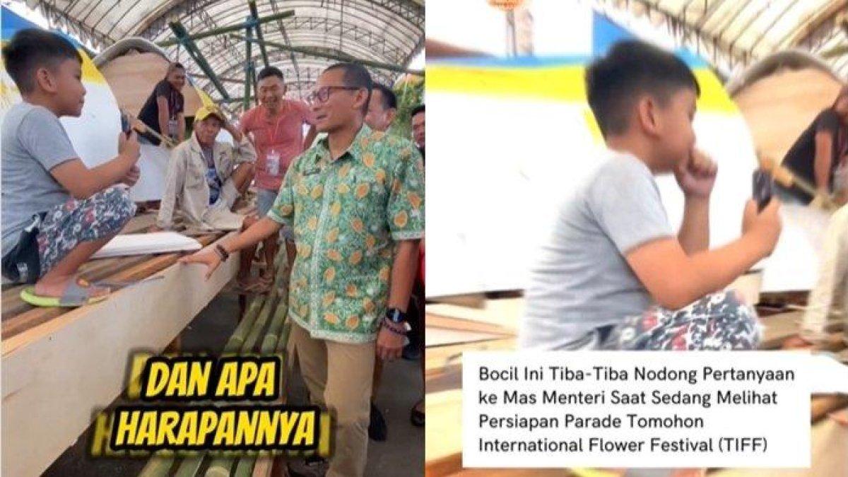 Viral Bocil bertanya ke Menteri Pariwisata dan Ekonomi Kreatif (Menparekraf) Sandiaga Uno di Kota Tomohon.