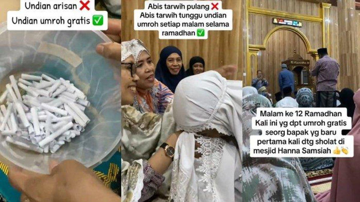 Tangkapan layar video pak haji bagi-bagi hadiah umroh untuk jemaah tarawih.