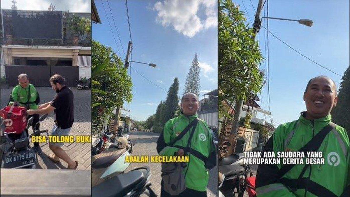 Viral driver ngojek hanya dengan satu tangan