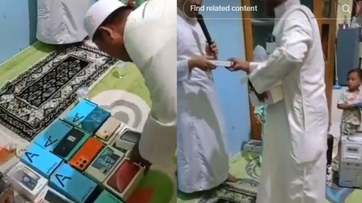 Viral jemaah pengajian dapat besek handphone