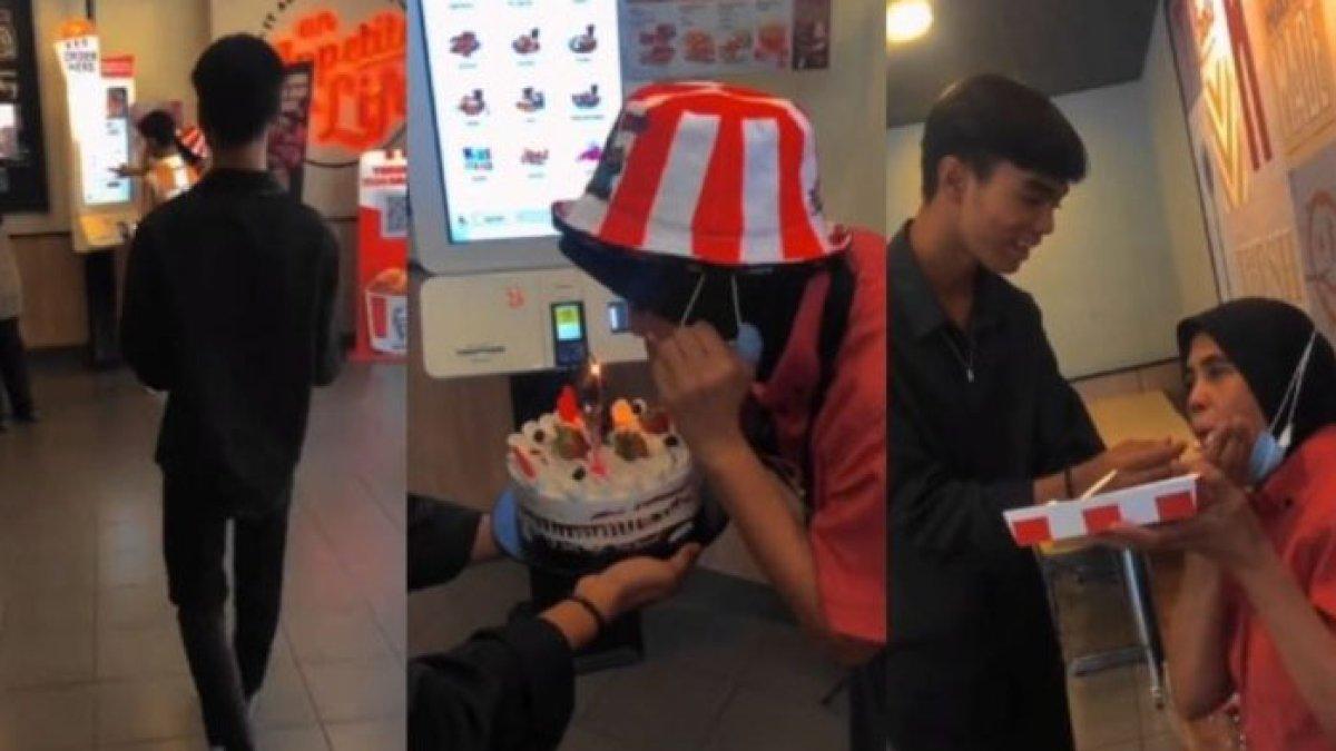 Viral momen haru sekaligus bahagia, seorang anak memberi kejutan ulang tahun untuk ibunya di tempat kerja