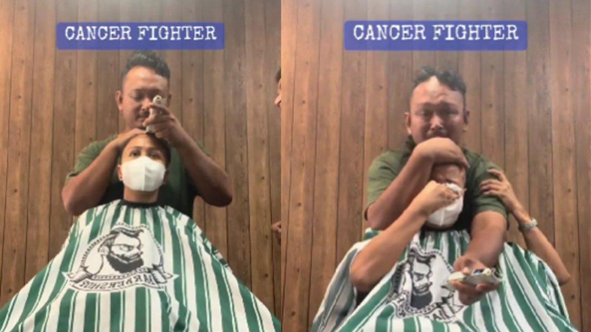 Viral momen haru seorang suami mencukur habis rambut kepala sang istri karena sakit kanker