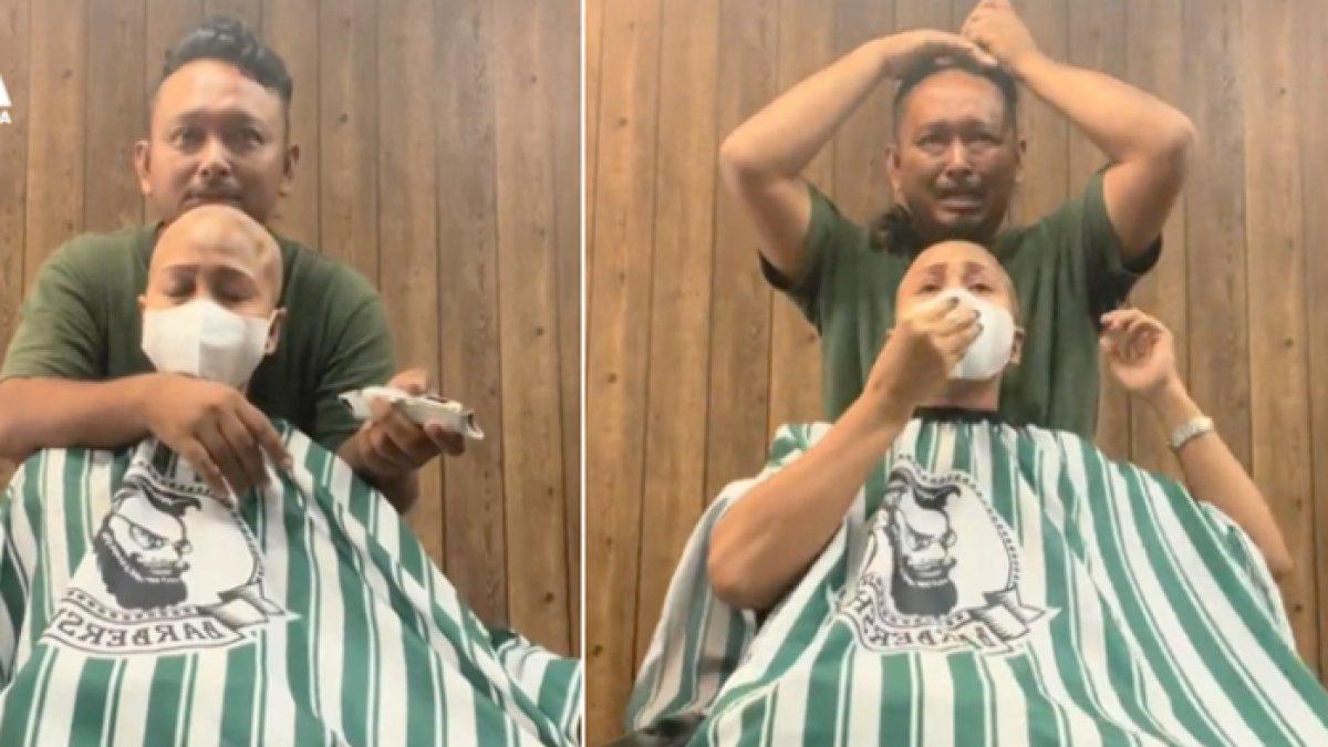 Viral momen haru seorang suami mencukur habis rambut kepala sang istri karena sakit kanker
