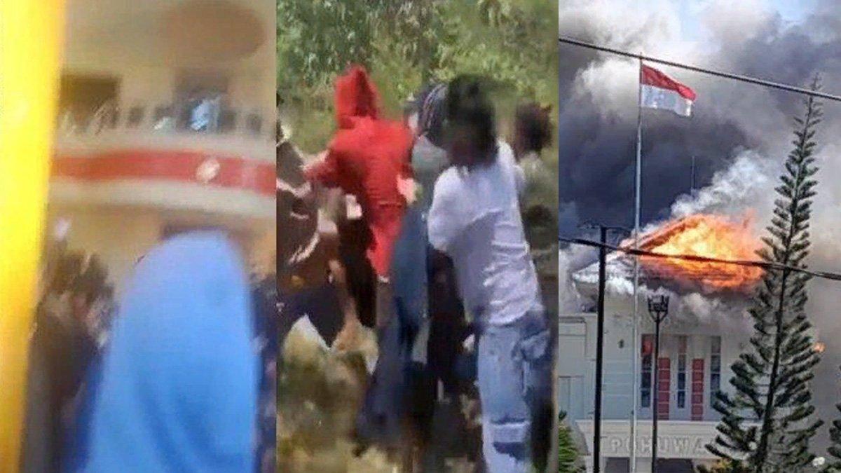 Viral pembakaran kantor Bupati Pohuwato Gorontalo, ada polisi yang diinjak-injak massa, Kamis, (21/9/2023).