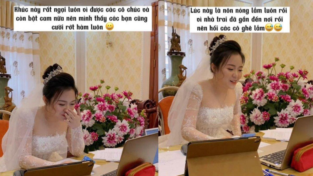 Viral potret mempelai wanita kerjakan ujian di hari pernikahan, pakai make up dan gaun pengantin