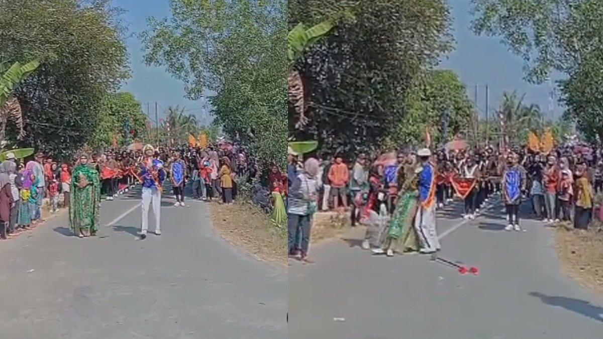 Waita di Ngawi pingsa tertimpa tongkat mayoret saat karnaval.