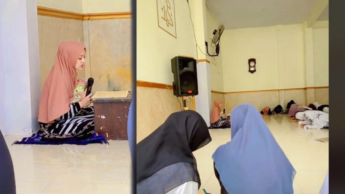 Viral ustazah pimpin pengajian sambil momong anak