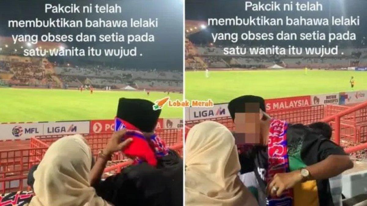 Viral video momen manis pasutri lansia nonton pertandingan sepakbola