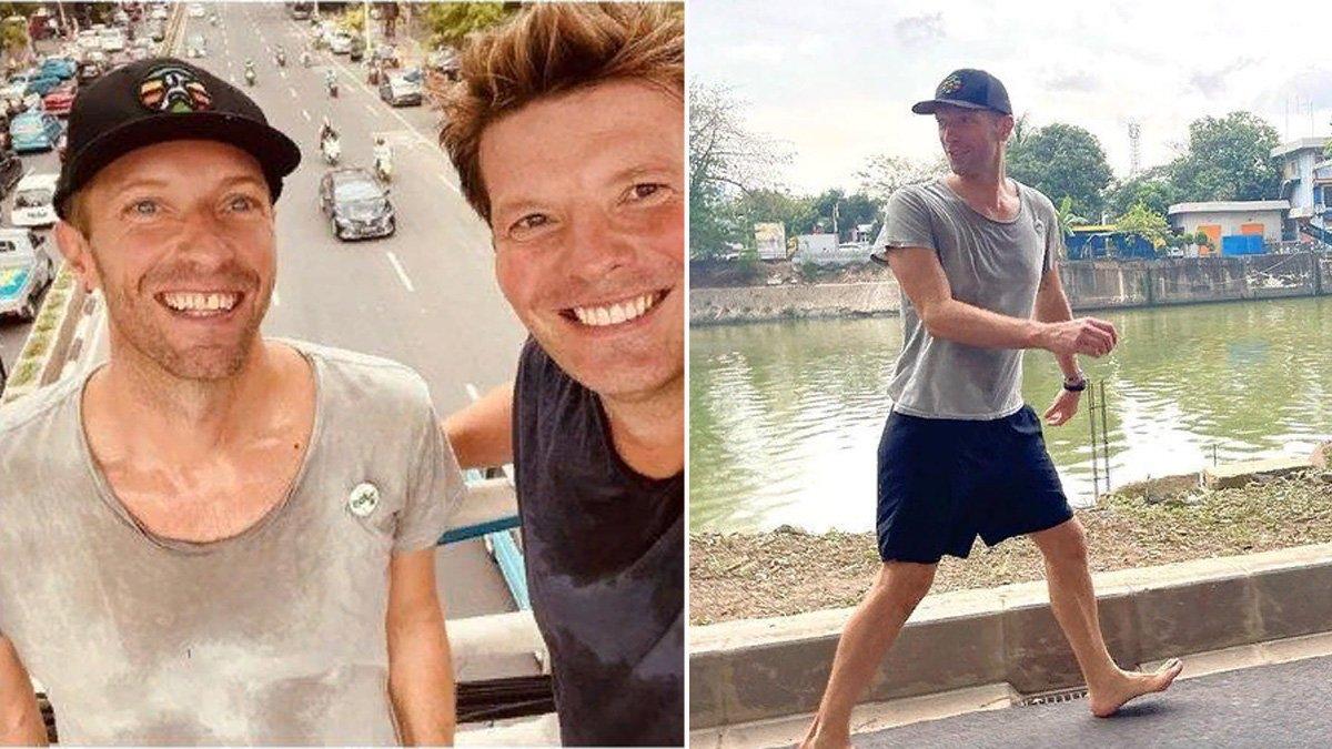 Vokalis Coldplay Chris Martin bertelanjang kaki alias nyeker di Jakarta, jadi sorotan warganet.