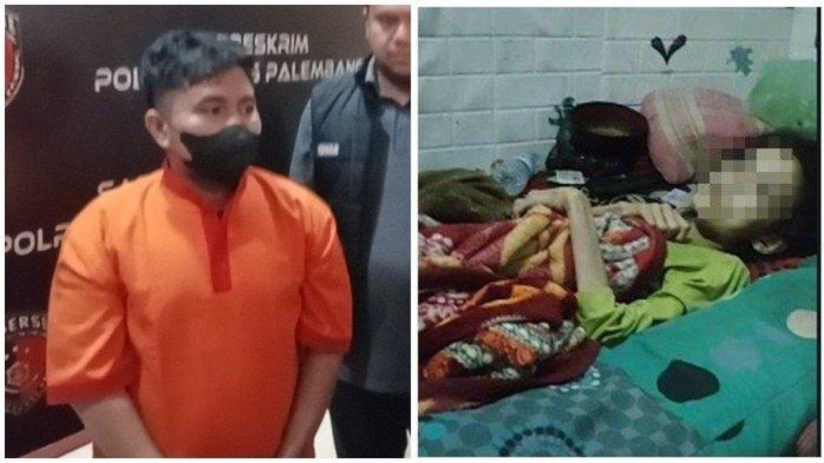 SUAMI TELANTARKAN ISTRI : Wahyu Saputra (26) suami telantarkan istri hingga tewas dihadirkan dalam rilis tersangka di Polrestabes Palembang, Selasa (29/1/2025). Dia mengungkapkan alasan tega menelantarkan istrinya Sindi Purnama Sari yang sakit kanker hingga tewas.