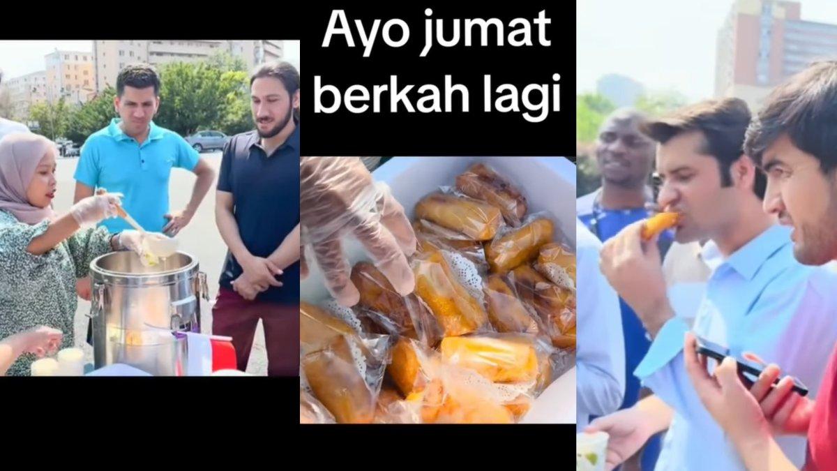 Wanita asal Indonesia bagi-bagi Jumat Berkah di China.