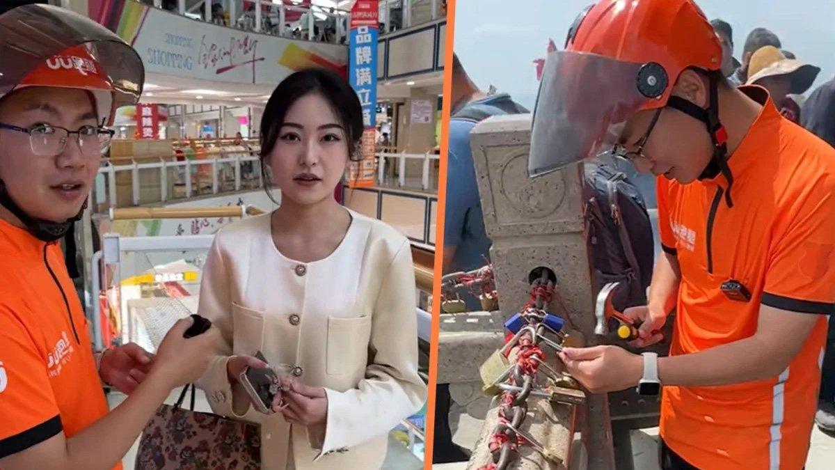 Wanita di Tiongkok pakai jasa kurir, minta hancurkan gembok cinta yang dipasang