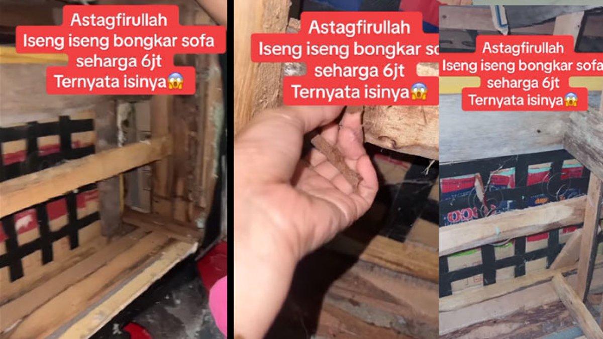 Wanita iseng bongkar sofa Rp6 juta, kaget begitu lihat bagian dalamnya