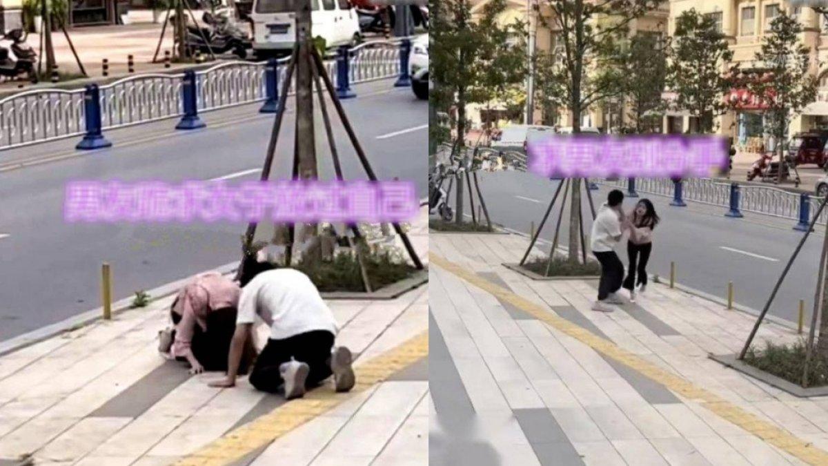 Wanita sujud di pinggir jalan tidak mau diputuskan pacar