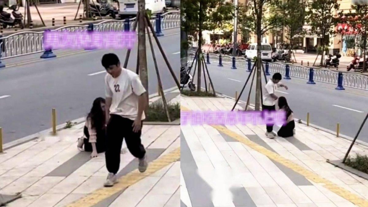 Wanita sujud-sujud di pinggir jalan karena tak mau diputuskan