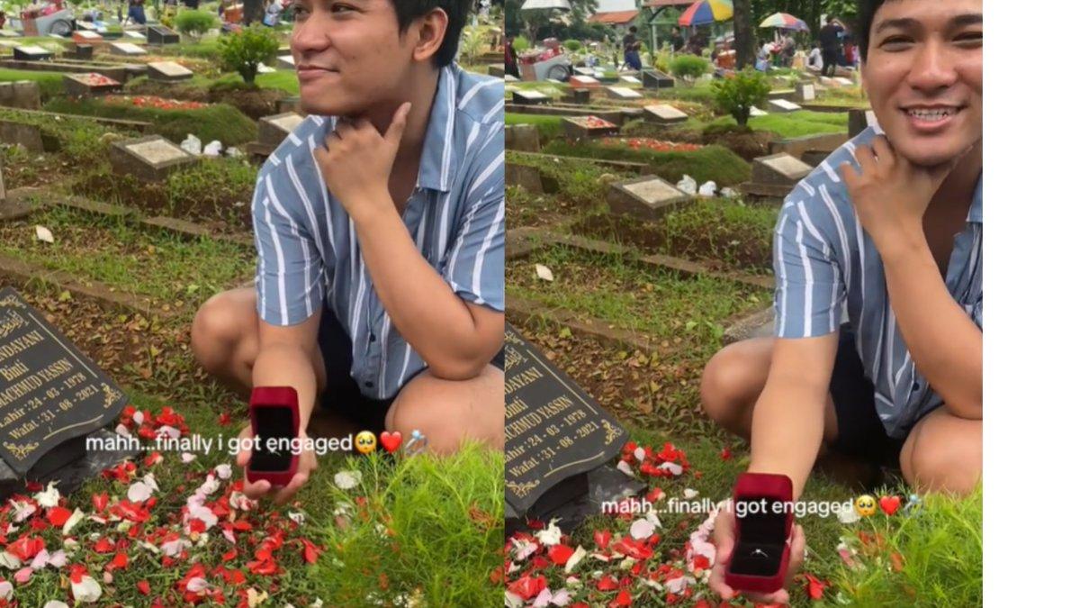 Wanita terharu dilamar pacar saat ziarah di makam ibunya.