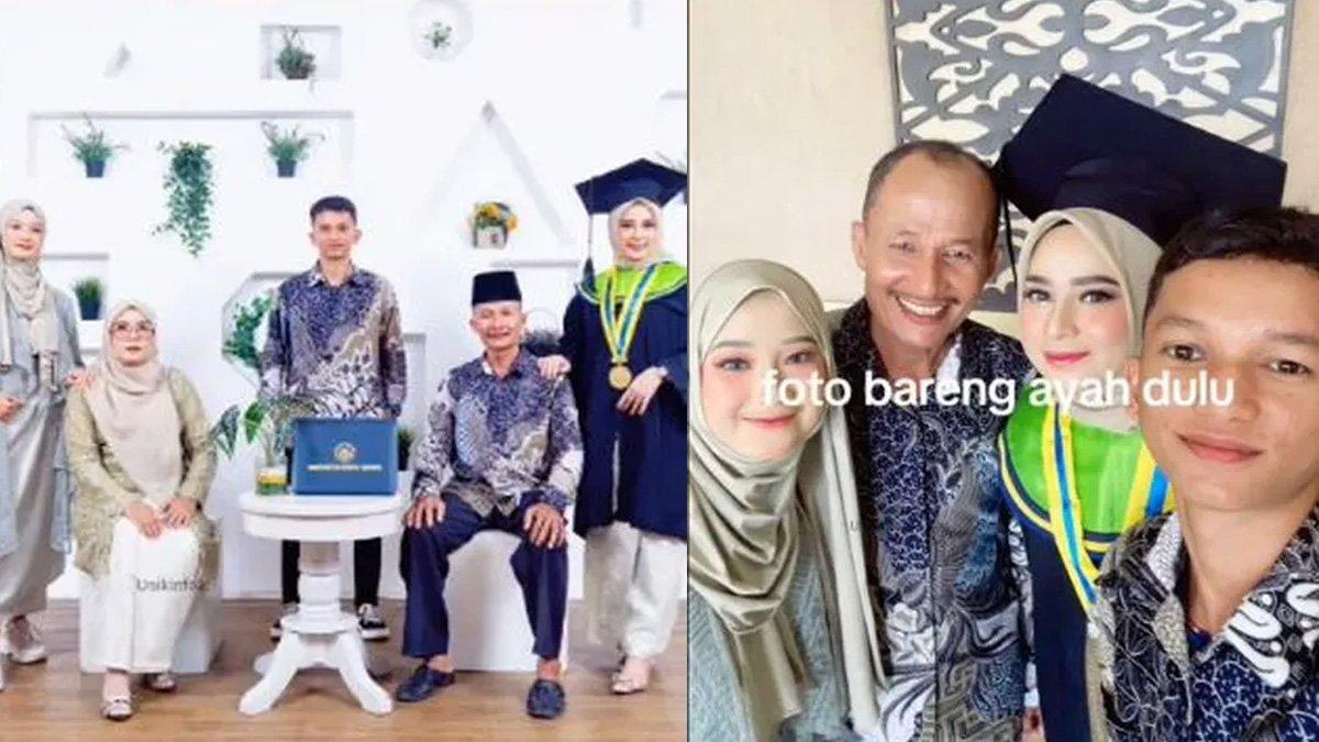 Wisudawati bernama Fadillah foto bersama dengan ayah dan ibu yang telah lama cerai.