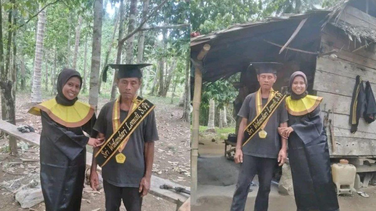 Wulan merayakan wisuda bersama ayahnya, penyandang tuna netra