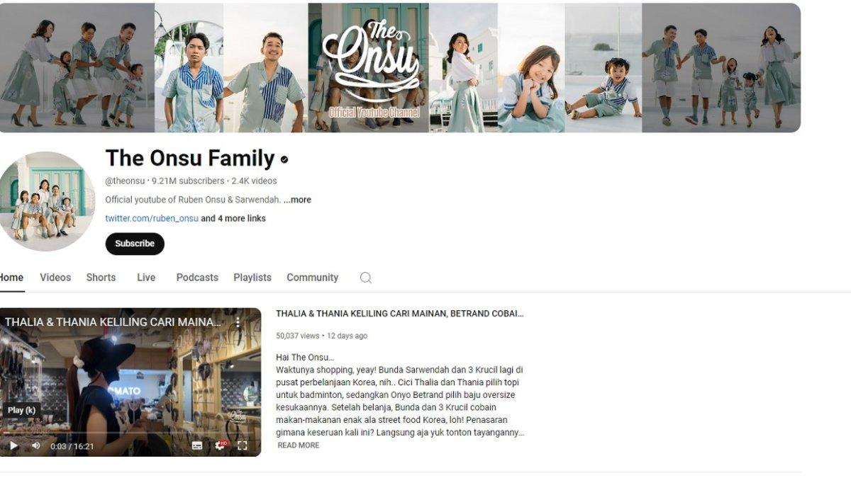 Nasib YouTube The Onsu Family setelah Ruben bercerai dengan Sarwendah.
