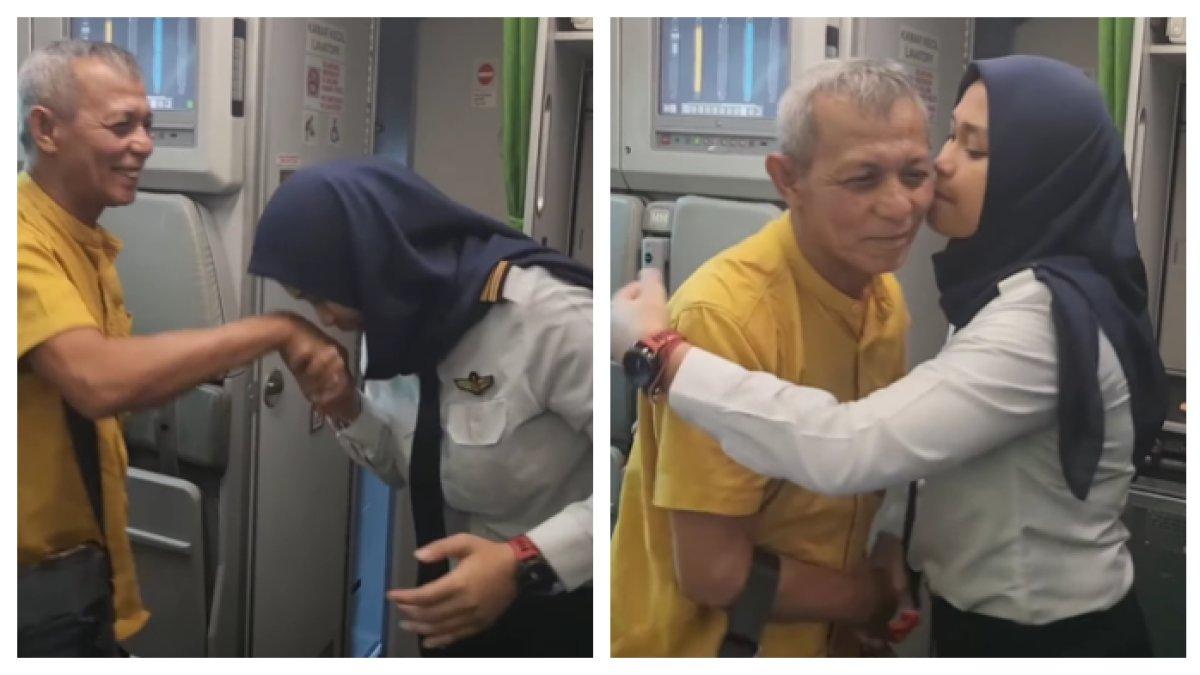 Momen sang pilot menyambut ayahnya untuk pertama kalinya naik pesawat (Instagram @rahyu64)