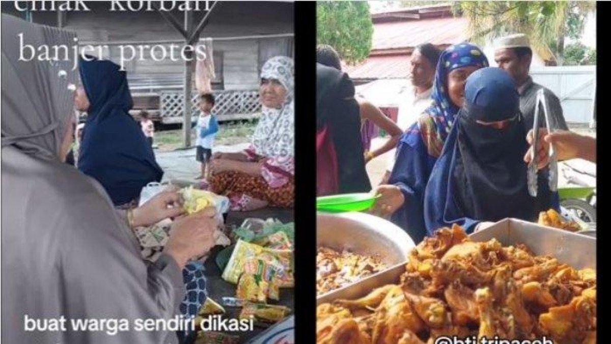bantuan makanan yang didapat pengungsi banjir dan etnis Rohingya.
