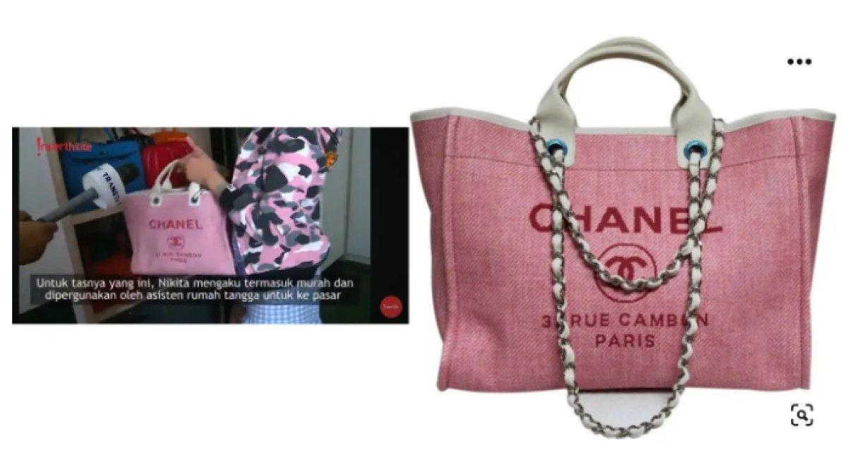 sebuah tas dari merek Channel berwarna pink yang rela digunakan ART untuk belanja sayur.