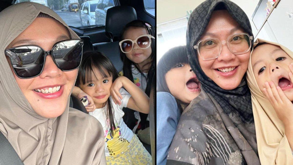 Cindri Wahyuni, istri almarhum Bani Seventeen berserta kedua putrinya