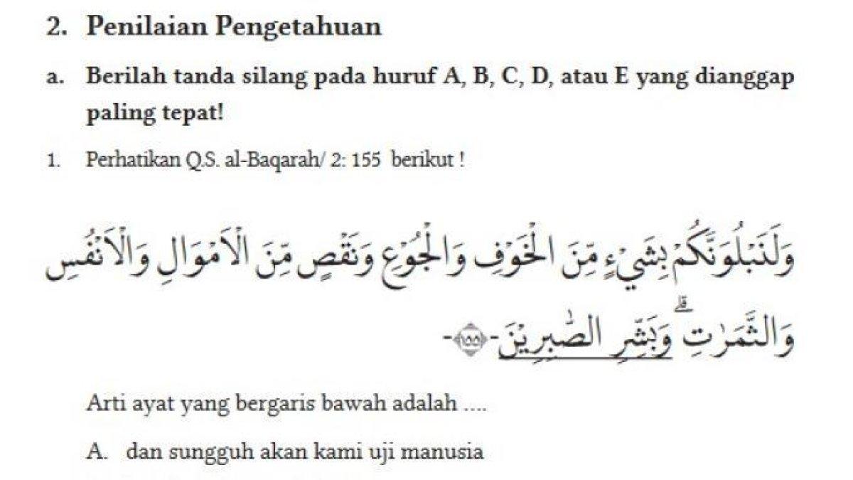 Kunci Jawaban Soal Pendidikan Agama Islam Kelas 12 SMA, Sabar Dalam Menghadapi Musibah dan Ujian