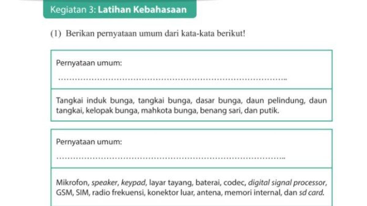 Mari Simak Kunci Jawaban Soal Bahasa Indonesia Kelas 9 SMP/MTs Kegiatan 3 Latihan Kebahasaan