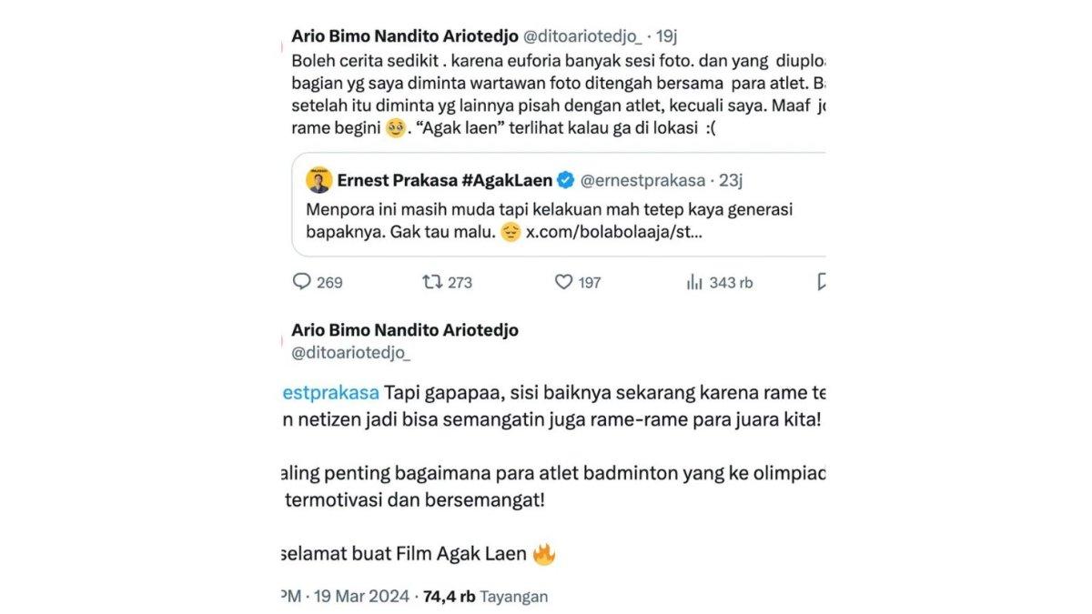 CUITAN ERNEST PRAKASA - Foto tangkapan layar cuitan kontroversial Ernest Prakasa di akun X, diolah pada Jumat (13/6/2025). Berikut deretan cuitan Ernest Prakasa yang pernah viral.