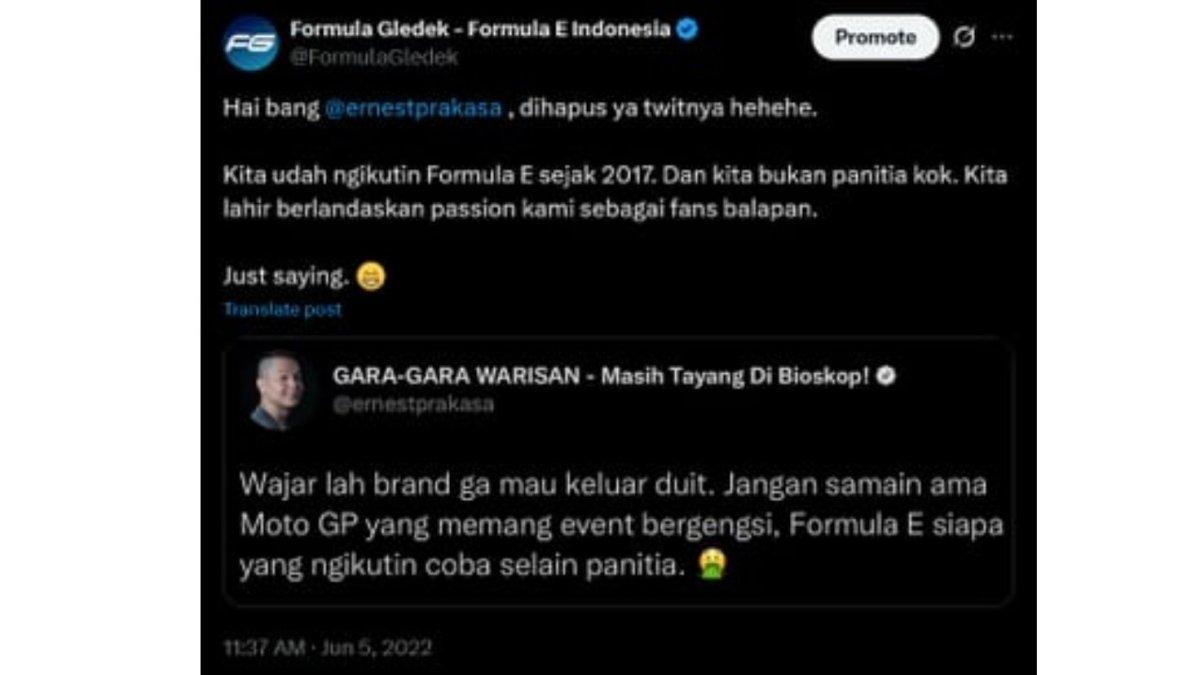 CUITAN ERNEST PRAKASA - Foto tangkapan layar cuitan kontroversial Ernest Prakasa di akun X, diolah pada Jumat (13/6/2025). Berikut deretan cuitan Ernest Prakasa yang pernah viral.