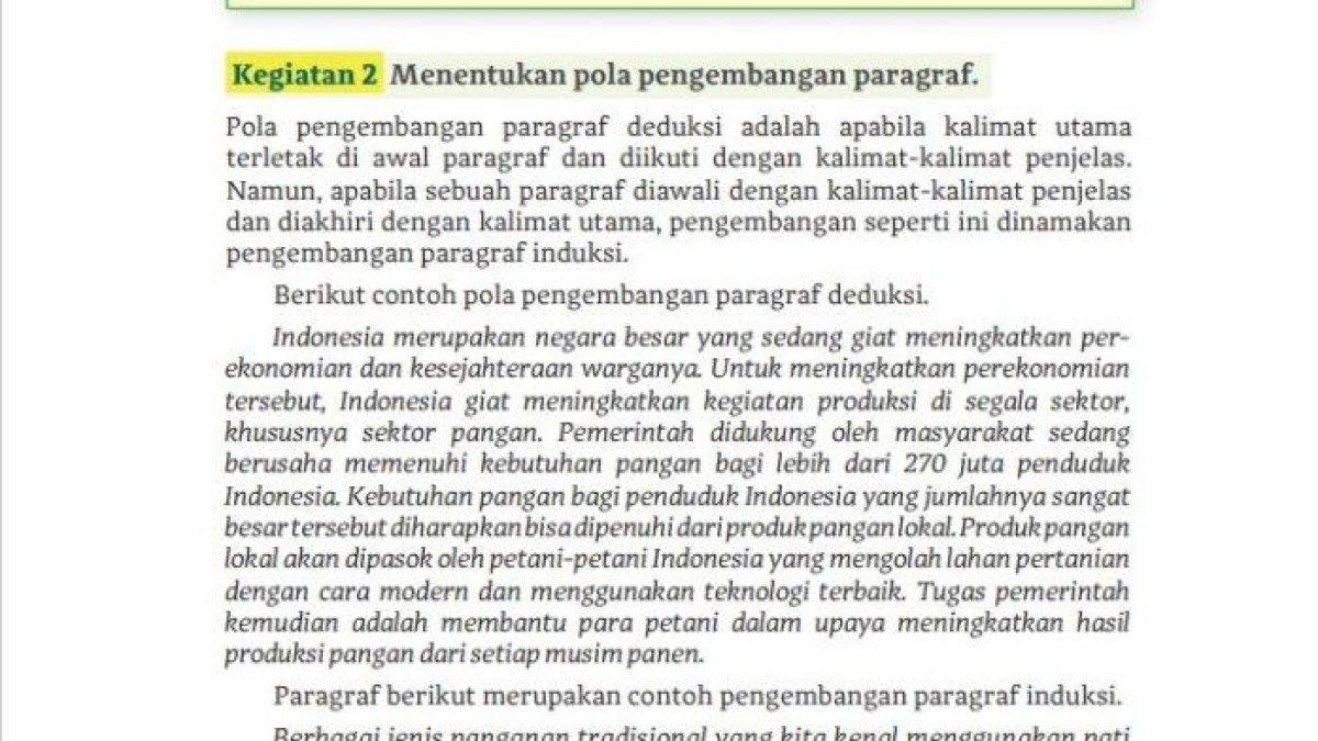 Simak kunci jawaban Bahasa Indonesia kelas 11 halaman 9, paragraf deduksi.