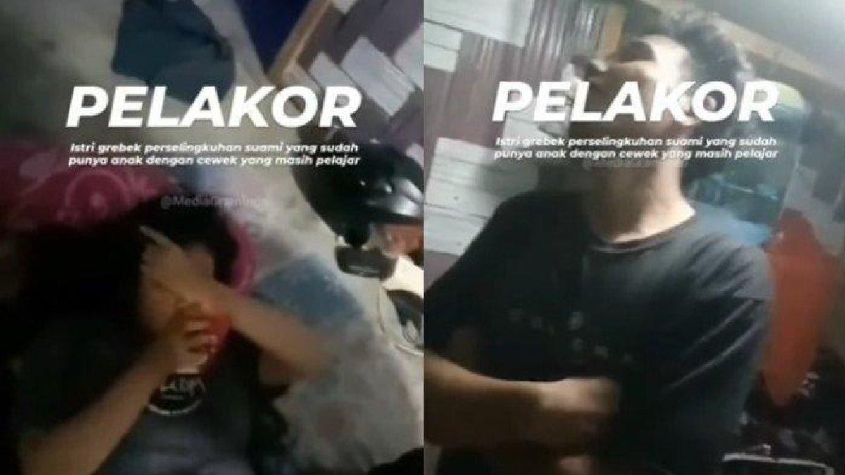 Tangkapan layar detik-detik seorang istri pergoki suaminya diduga selingkuh dengan seorang siswa SMA di Tebingtinggi. Usai videonya viral, istri sah justu dilaporkan orang tua selingkuhan suaminya ke polisi.