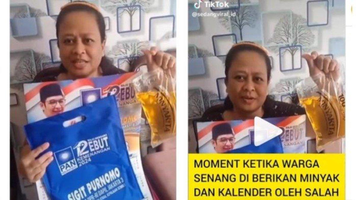 Potongan video emak-emak yang senang mendapatkan minyak goreng dan kalender dari Pasha Ungu yang merupakan bacaleg PAN dari Dapil Jakarta III.
