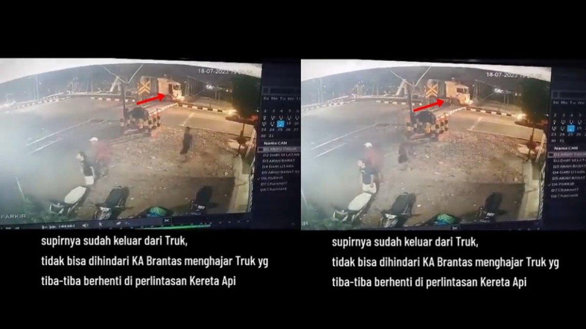 Gelagat sopir truk tronton sebelum ditabrak KA Brantas terekam kamera CCTV