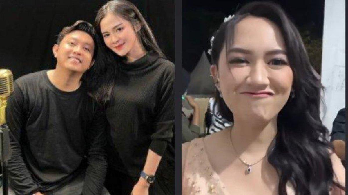 Happy Asmara (kanan) merepost unggahan fans dengan lagu sedih di hari pernikahan Denny Caknan dan Bella Bonita.