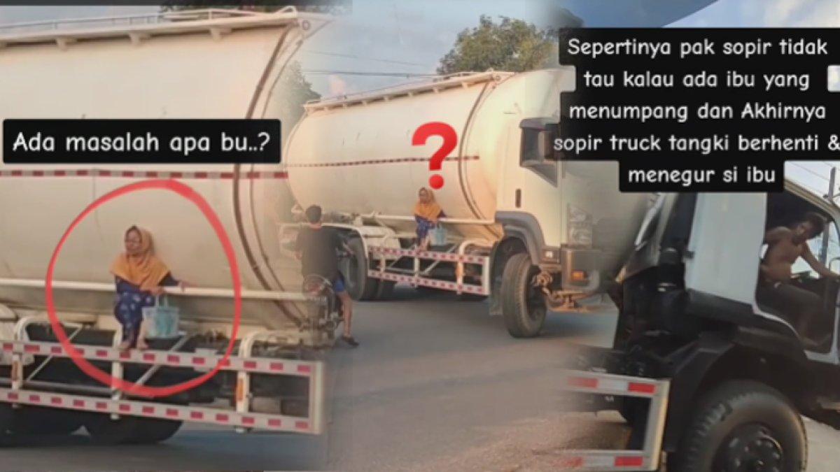Ibu-ibu nebeng di tangki truk. Aksinya jadi Viral di TikTok dan bikin warganet geleng kepala