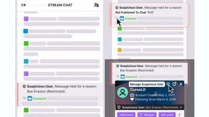 Ilustrasi pengguna mencurigakan yang sudah dilabeli dengan Restricted terkait Ban Evasion di Twitch.