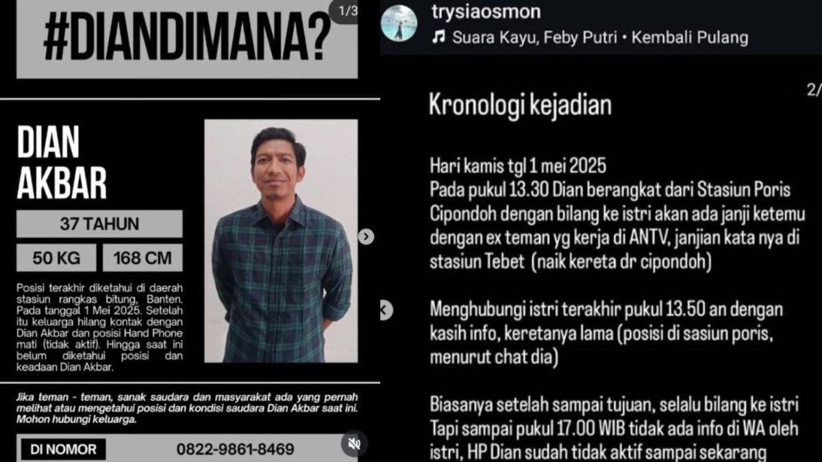 DIAN AKBAR HILANG - Foto informasi tentang hilangnya Dian Akbar, diolah dari Instagram @dianakbar22, Jumat (20/6/2025). Inilah sosok Dian Akbar yang viral setelah Raffi Ahmad mengunggah soal informasi orang hilang.
