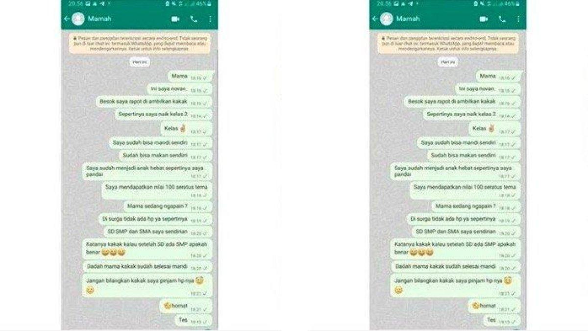 Isi chat Novan seorang bocah SD kepada sang ibu yang sudah meninggal dunia
