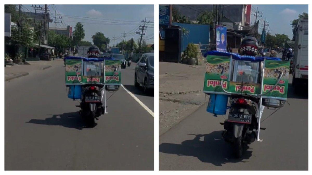 Terekam penjual pentol tapi gerobaknya kebalik, bikin bingung netizen